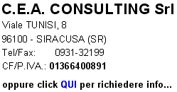 Per fissare un appuntamento o per richiedere informazioni potete contattarci direttamente per telefono oppure via email: i n f o @ c e a - co n s u l t i n g - s r l . c o m